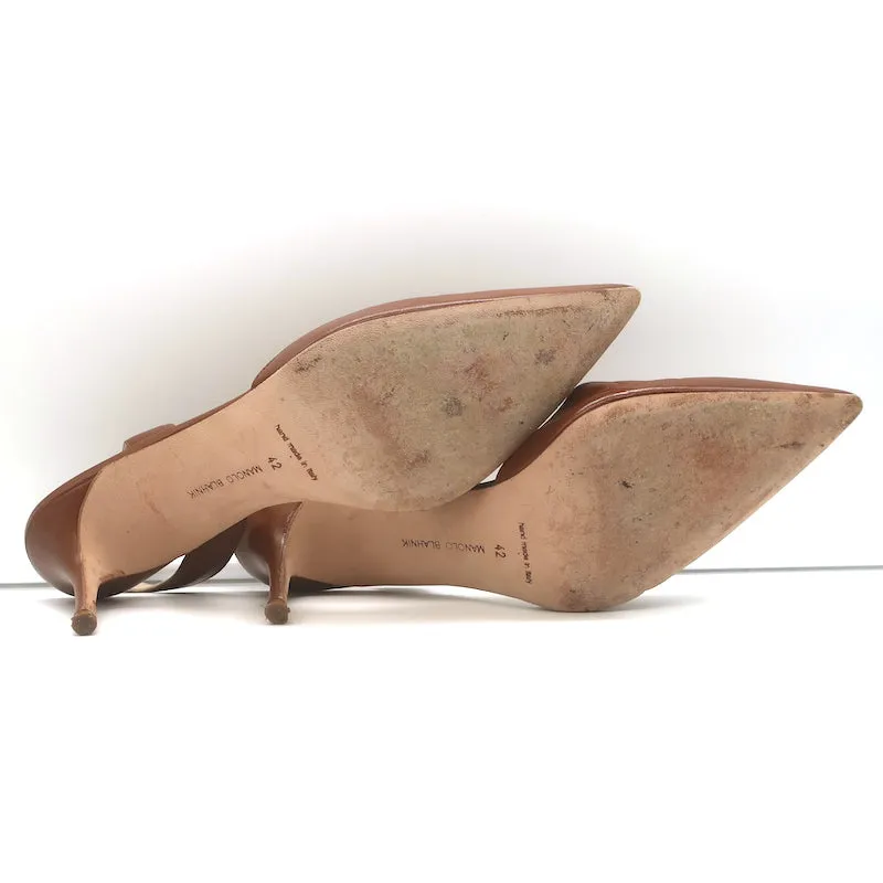 Manolo Blahnik Carolyne 90 Escarpins à Bride Arrière Cuir Marron Taille 42