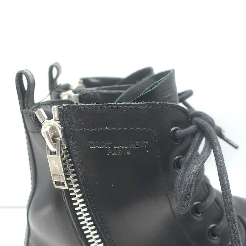 Bottes de combat Ranger à fermeture éclair Saint Laurent en cuir noir Taille 38.5 Bottes plates à la cheville