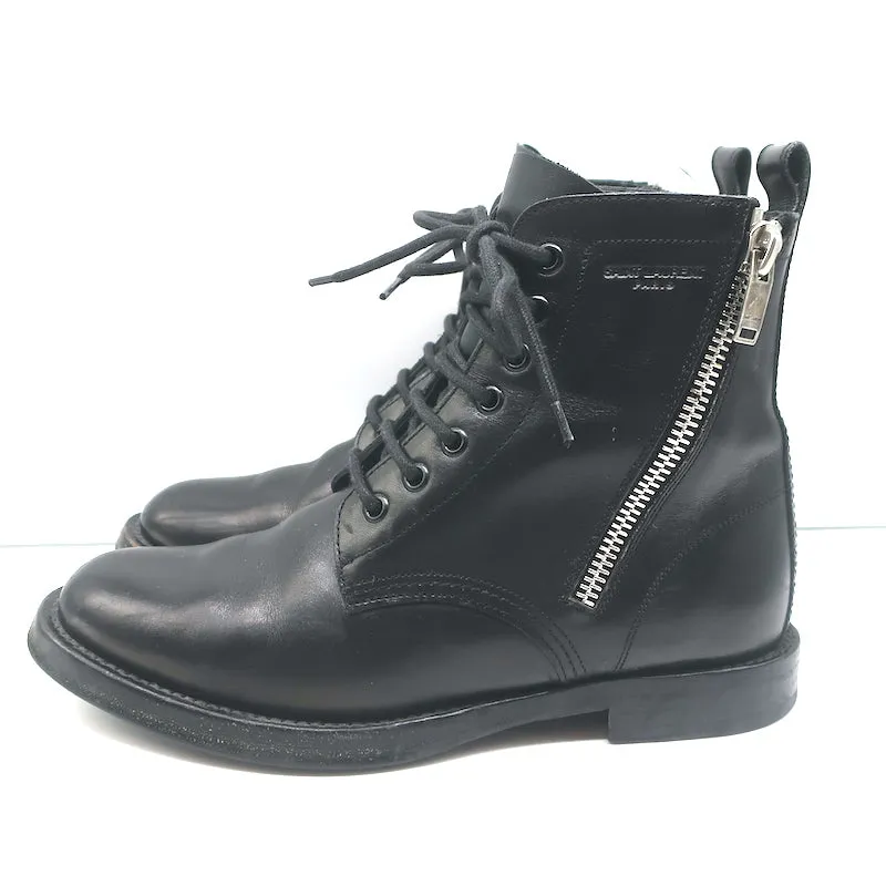 Bottes de combat Ranger à fermeture éclair Saint Laurent en cuir noir Taille 38.5 Bottes plates à la cheville