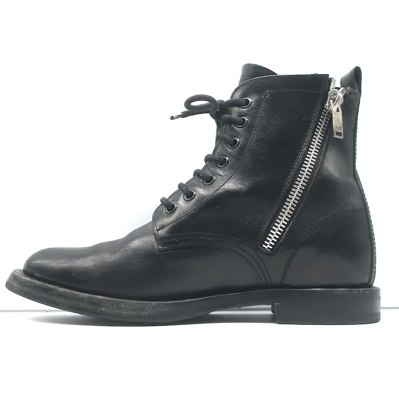 Bottes de combat Ranger à fermeture éclair Saint Laurent en cuir noir Taille 38.5 Bottes plates à la cheville