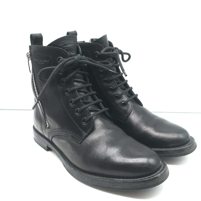 Bottes de combat Ranger à fermeture éclair Saint Laurent en cuir noir Taille 38.5 Bottes plates à la cheville