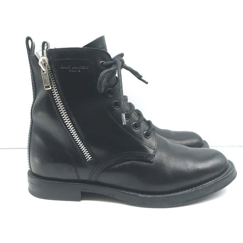 Bottes de combat Ranger à fermeture éclair Saint Laurent en cuir noir Taille 38.5 Bottes plates à la cheville