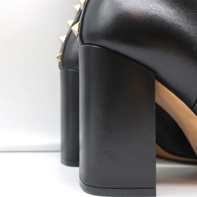 Bottes Valentino Rockstud à embout mi-mollet en cuir noir taille 38 à talon haut