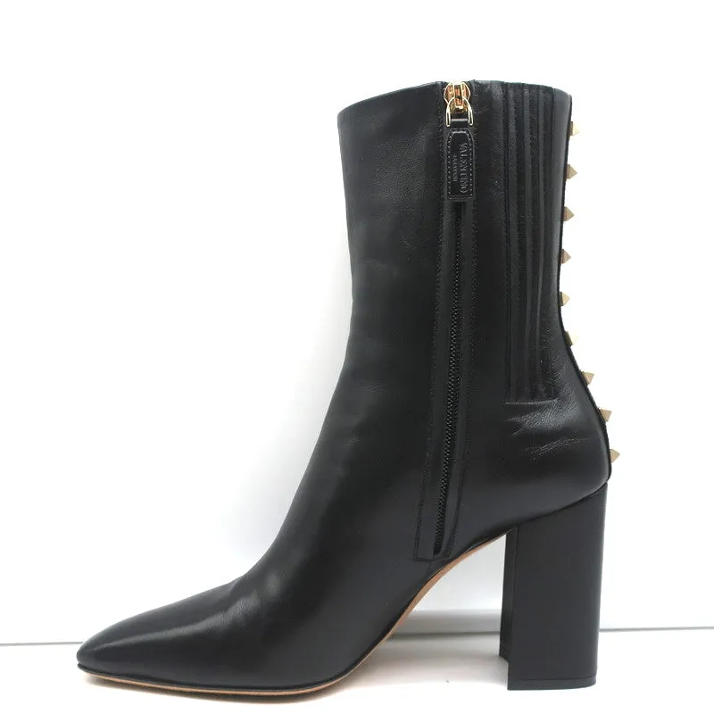 Bottes Valentino Rockstud à embout mi-mollet en cuir noir taille 38 à talon haut