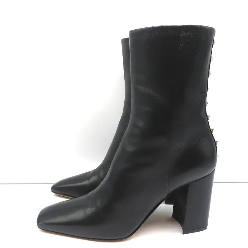 Bottes Valentino Rockstud à embout mi-mollet en cuir noir taille 38 à talon haut