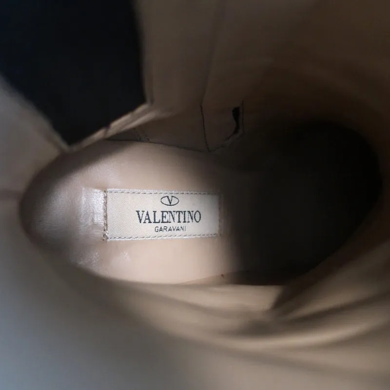 Bottes Valentino Rockstud à embout mi-mollet en cuir noir taille 38 à talon haut