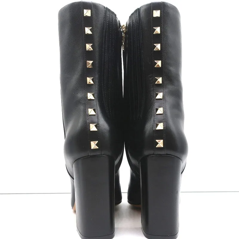 Bottes Valentino Rockstud à embout mi-mollet en cuir noir taille 38 à talon haut