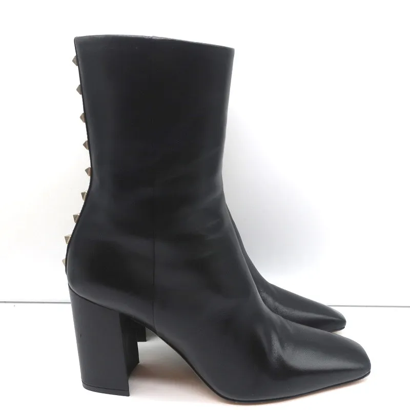 Bottes Valentino Rockstud à embout mi-mollet en cuir noir taille 38 à talon haut